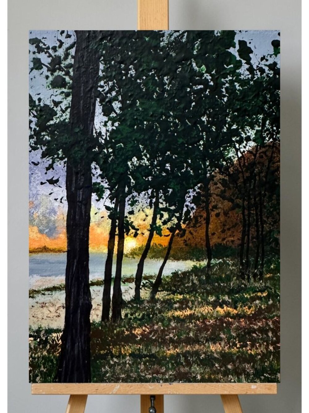 Evening Falls Nature Theme Acrylic Painting 5" X 7" Wall Art Decor Unframed